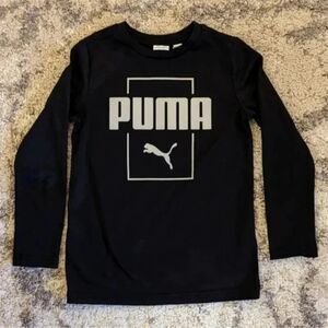 Puma Long Sleeve Tech T-Shirt Boys Size XS 5/6 Black Logo Athletic Sporty‎